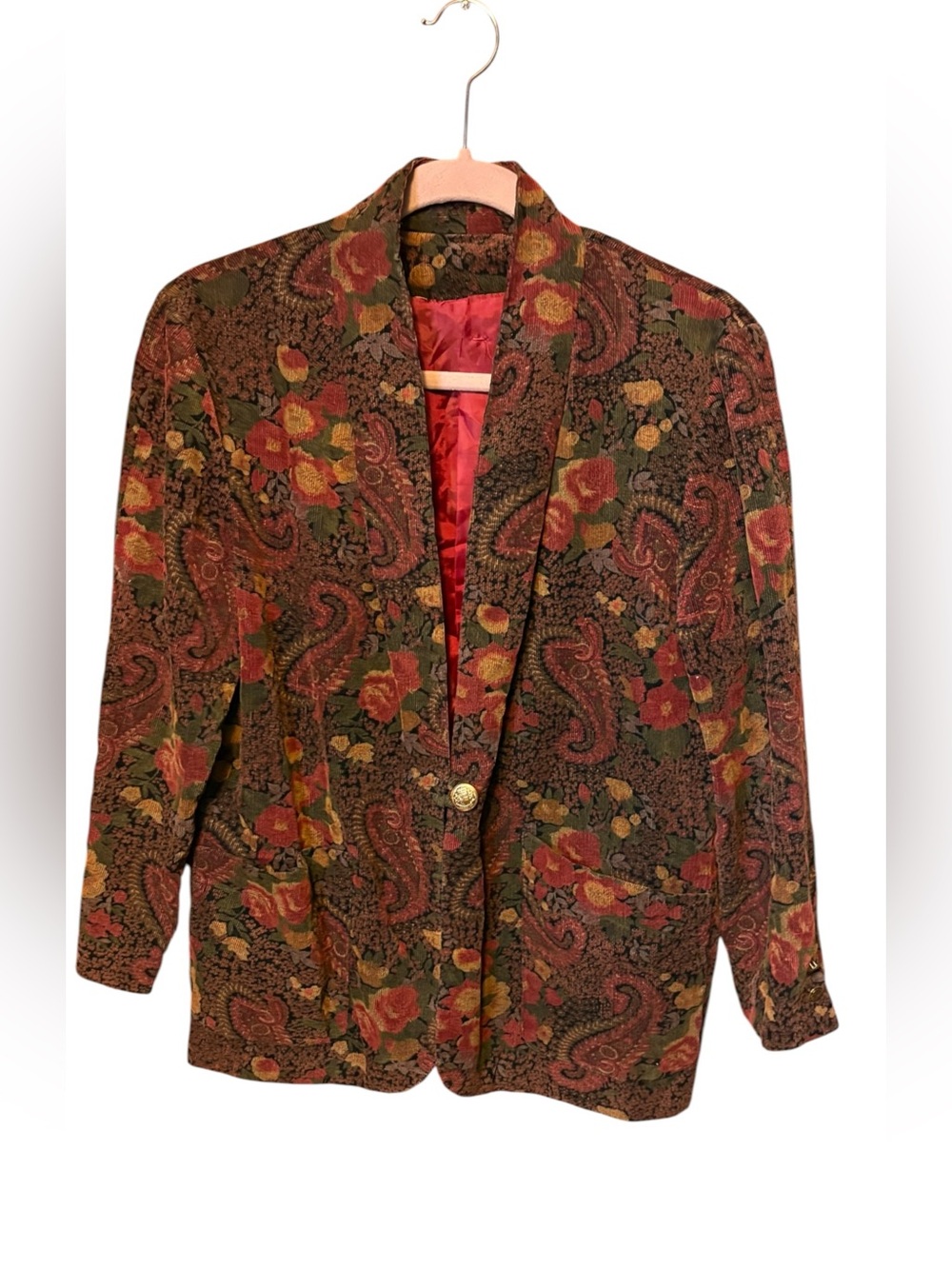 Vintage Floral Paisley Corduroy Blazer Salzburg Crest Buttons